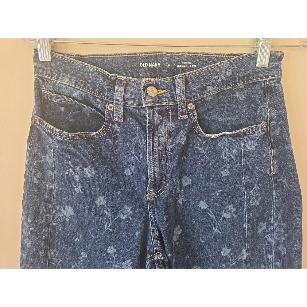 Old Navy High-Waisted Baggy Barrel Ankle Jeans Floral Denim Women's Size 4